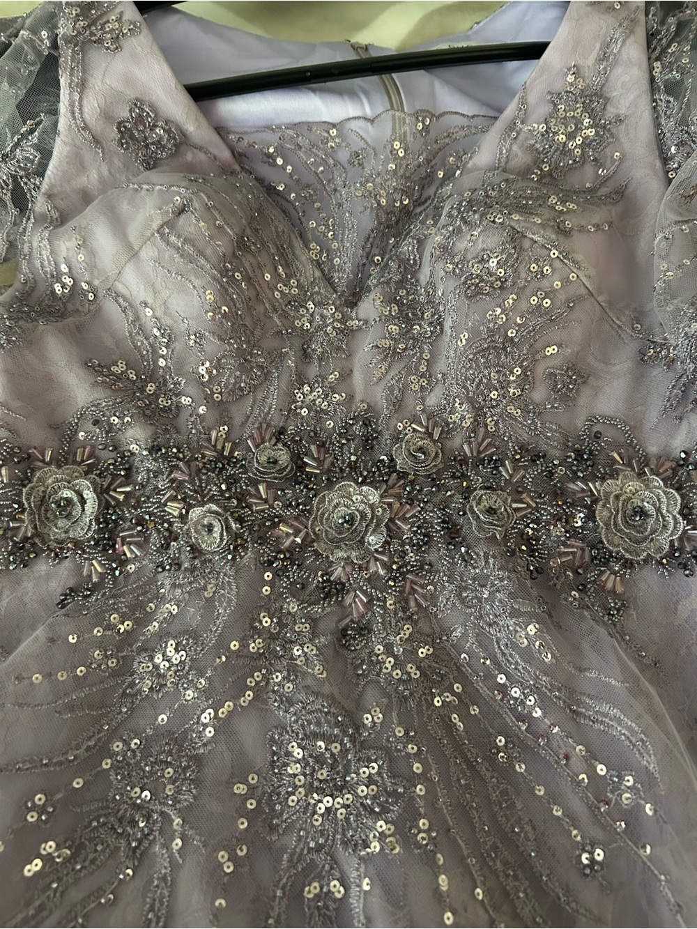Mac Duggal Lilac Beaded Lace Wedding Guest Dress - Picture 5 of 6